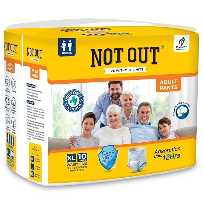 NOT OUT Overnight Protection 3D Core,Odour Control Up to 12-Hour Absorption Adult Pants- 10 Pcs/Pack